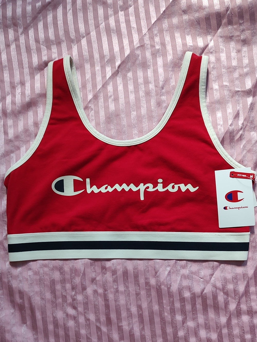 Champion Red Sports Crop Top with White Trim